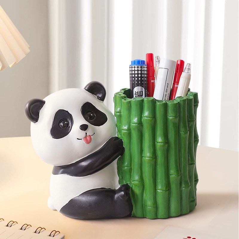现代简约创意熊猫笔筒摆件家居客厅电视柜客厅书房桌面玄关装饰品