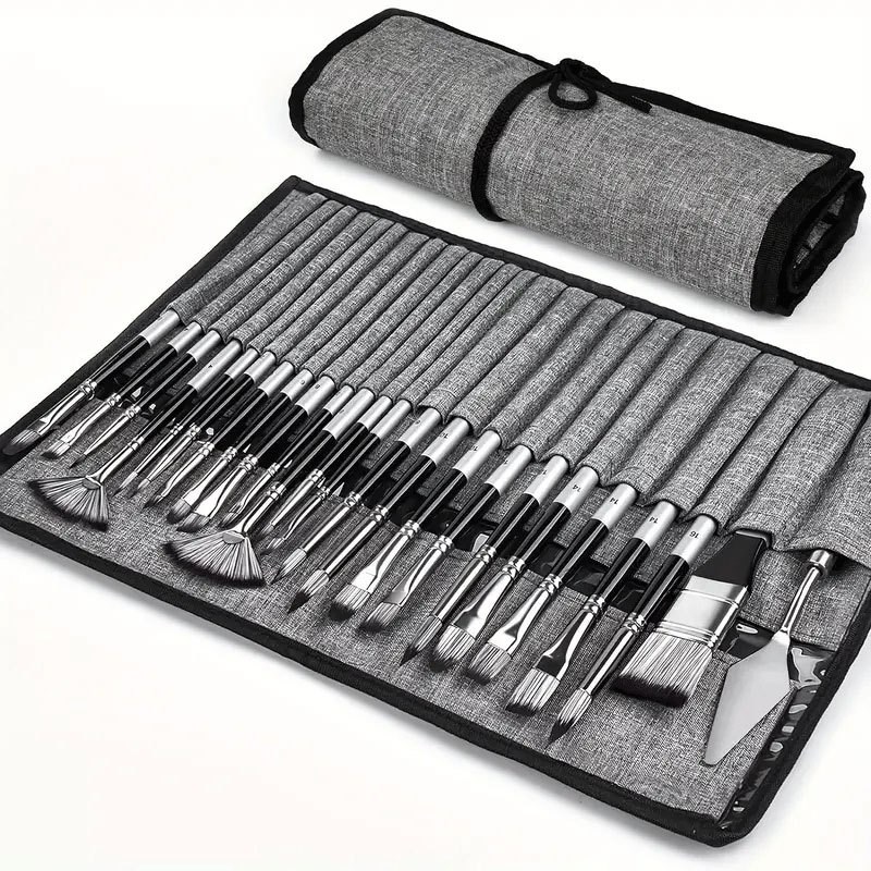 24支画笔套装 热卖帆布笔帘油画笔尼龙水粉水彩画笔