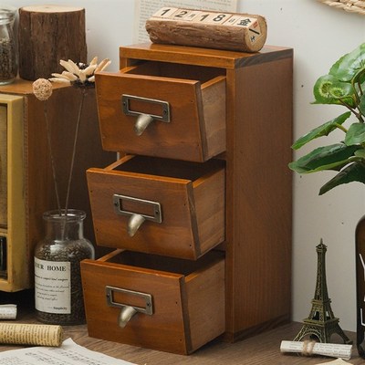 复古木质抽屉式收纳盒梳妆台桌面首饰胶带饰品整理柜子长方形多层