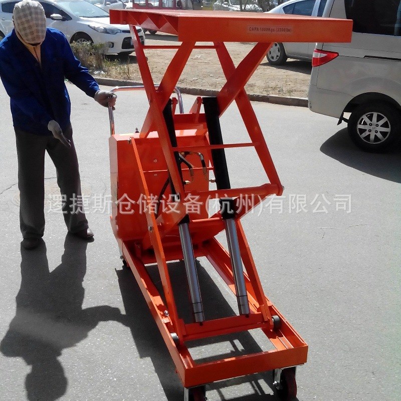 非标1吨可移动式电动平台 半电动可倾斜液压平台车电动工位升降车