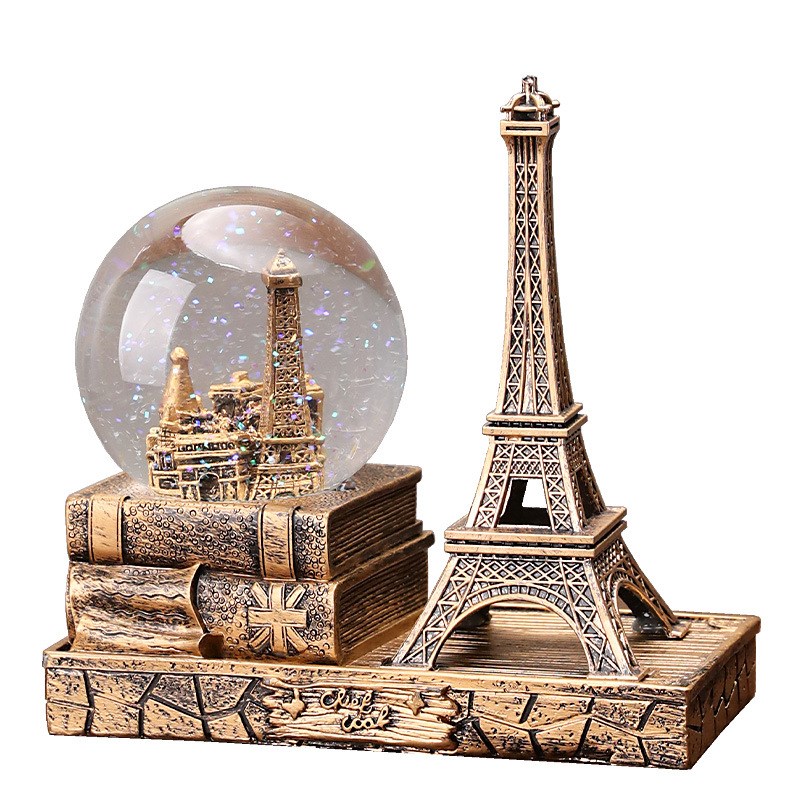 创意复古埃菲尔铁塔水晶球发光音乐盒办公桌面装饰品摆件毕业礼品