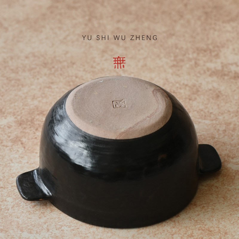 粗陶日式双耳汤碗 创意餐厅复古汤盆隔热餐具 陶瓷手拙食器泡面碗