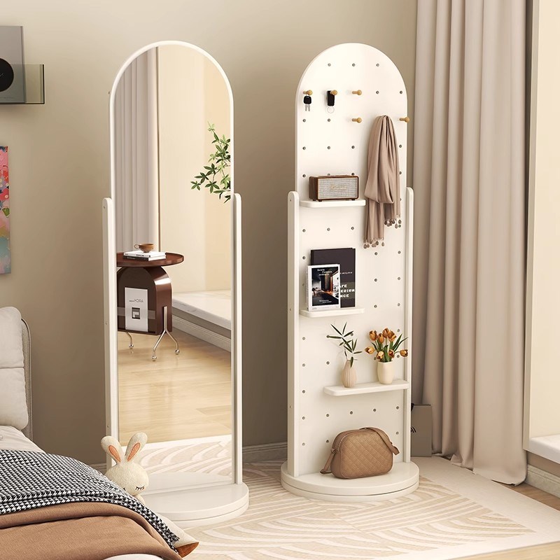 旋转穿衣镜全身镜落地拱门洞洞板家用女生卧室高级挂衣架一体试衣