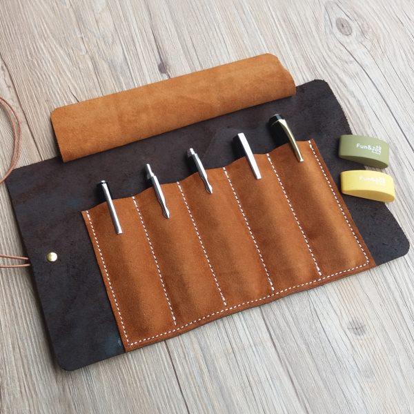 真皮手工笔袋简约疯马牛皮钢笔保护套复古多功能笔帘5只装可定制,文具电教/文化用品/商务用品,笔袋,淘宝优惠券,粉丝福利购,淘宝优惠卷
