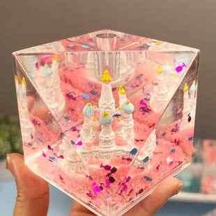 新款斜方入油城堡摆件新奇特夜光笔筒学生桌面解压油滴桌面摆设