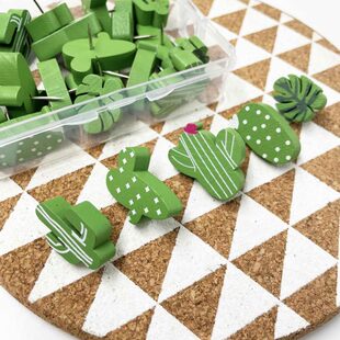 20枚/盒 仙人掌绿植实木图钉 装饰按钉软木板毛毡板照片工字钉