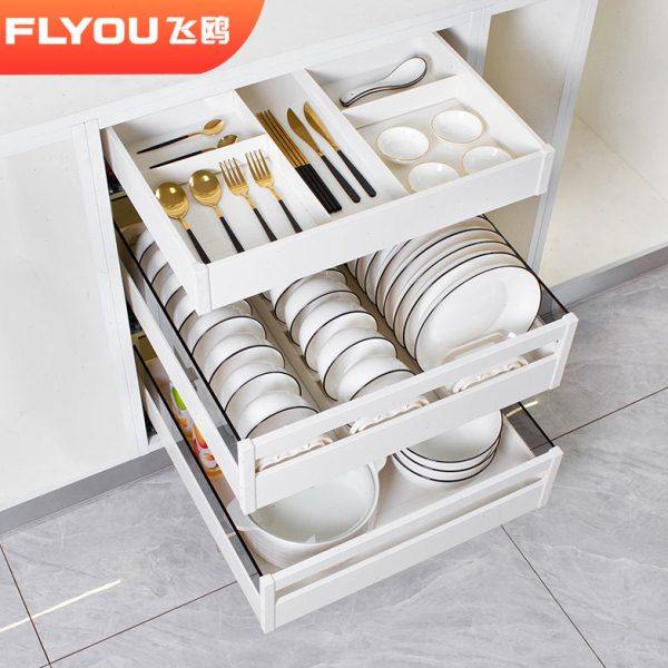 飞鸥厨房橱柜双层拉篮抽屉式碗碟篮三层碗盘锅具收纳储物篮白色,厨房/烹饪用具,厨房抽屉置物架,淘宝优惠券,粉丝福利购,淘宝优惠卷