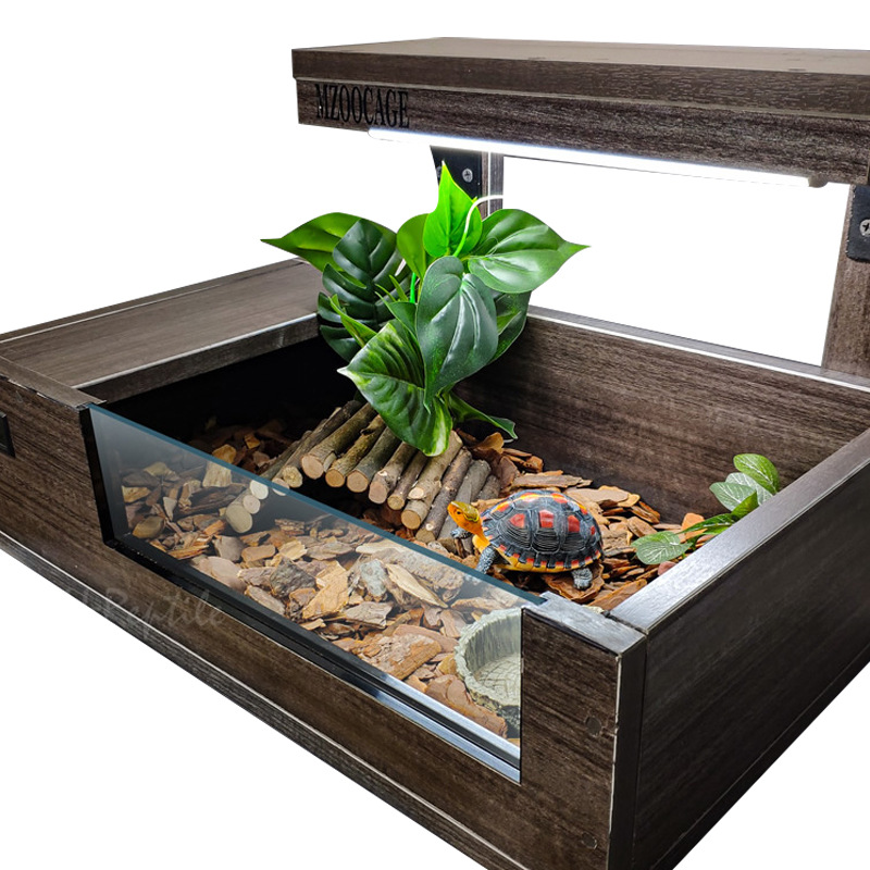 MDF黄缘半水龟饲养箱宠物陆龟箱开放爬箱敞开露天保温景观箱套装