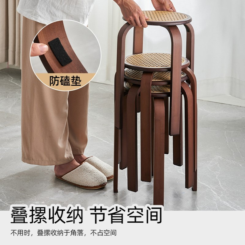 家用矮凳加厚可收纳叠放备用板凳梳妆台简约餐新品藤编圆凳小凳子