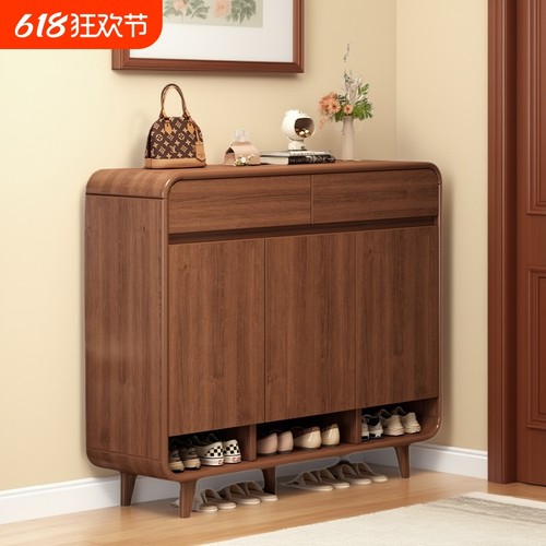 鞋柜实木杠收纳柜一体靠墙家用门口玄关柜入户储物柜2025新款鞋架