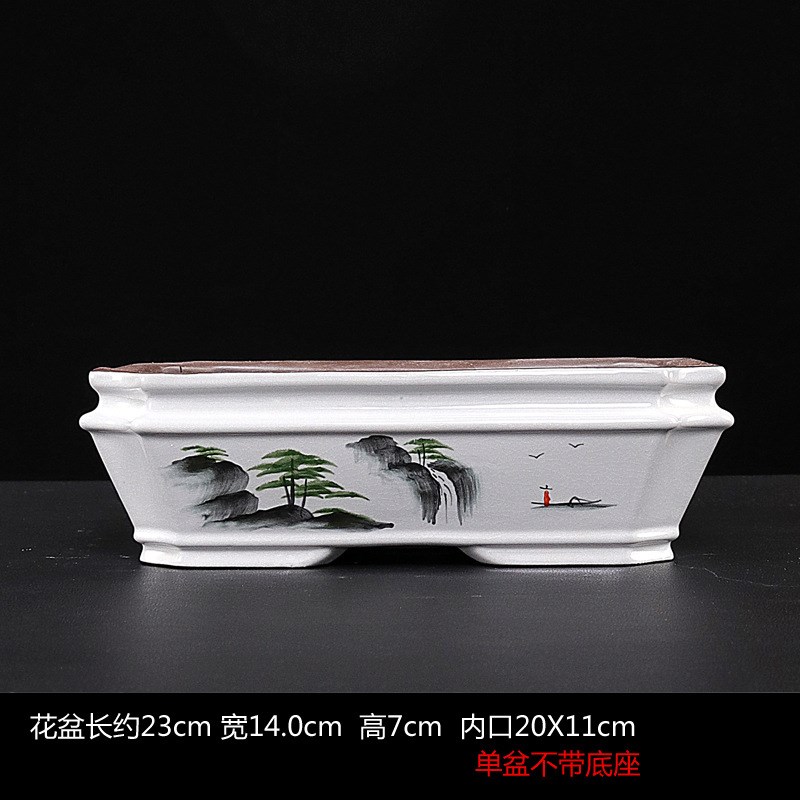 中式盆景花盆陶瓷大号长方形花盆复古裂纹盆马槽景观室外花盆