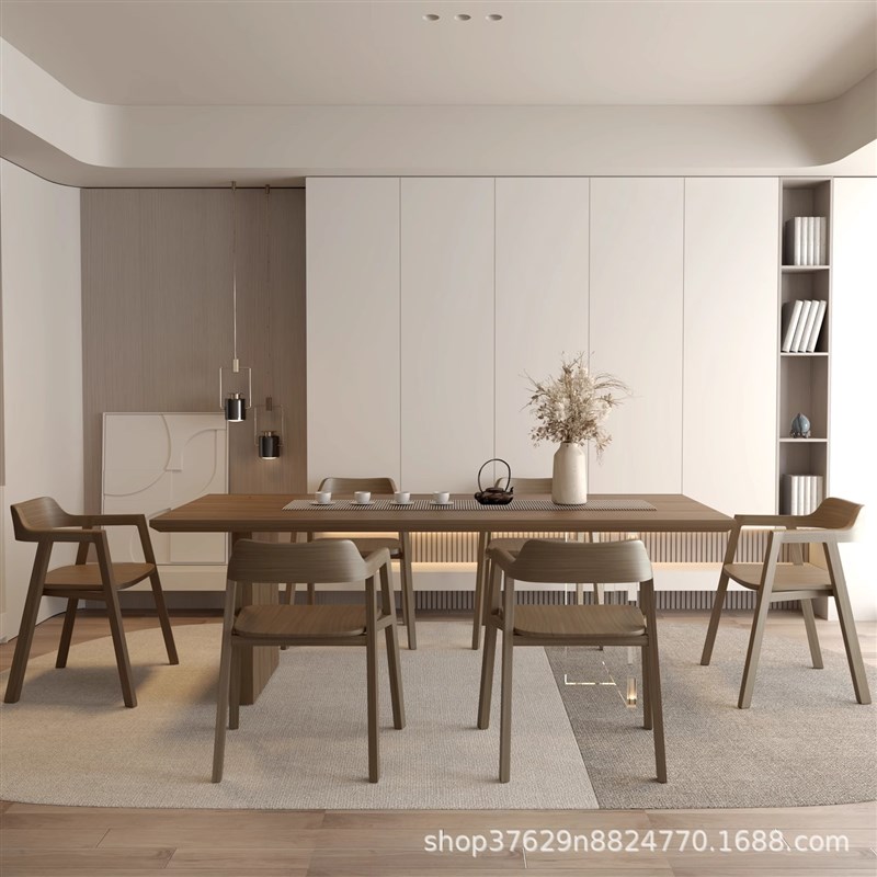 现代简约风实木茶桌椅组合家用茶台大板桌原木风餐桌茶桌一体两用