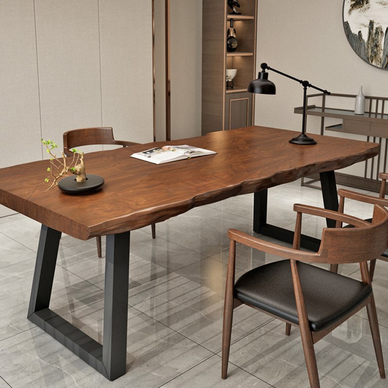 整板实木电脑桌简约家用双人办公桌子卧室书桌椅学习桌原木大板桌