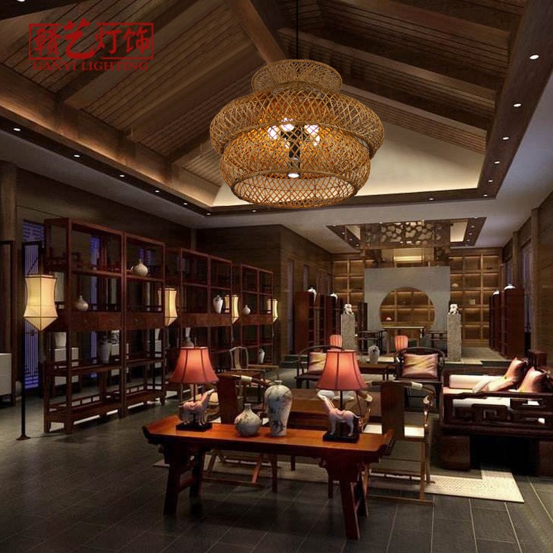 田园风格藤艺吊灯中餐厅农庄农家乐庭院复古藤编灯创意艺术灯饰
