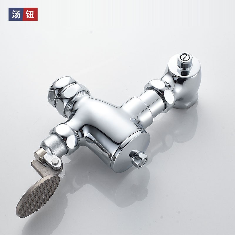 卧式脚踏式大便冲水阀双螺母蹲便冲洗阀带防污器手按式厕所延时阀