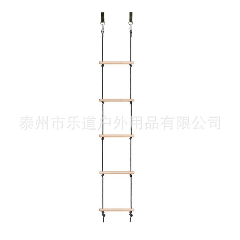 黑色/蓝色五档儿童木质攀登架 户外攀爬运动软绳梯子儿童木爬梯
