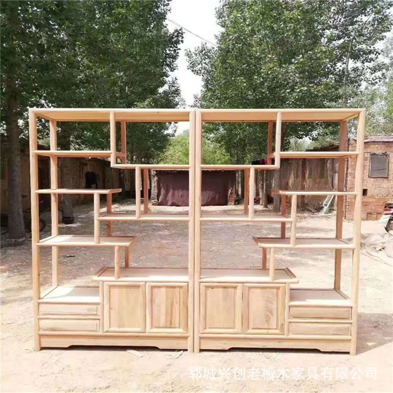 老榆木书架置物架原木展示架多宝阁茶具茶饼古董摆件陈列实木货架