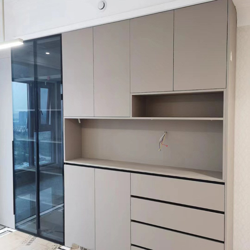 实木板衣柜柜门卡其色轻奢简约现货整体欧松板橱柜PET橱柜门