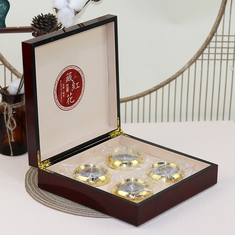 藏红花四合一包装盒空盒精美红花木盒礼品盒四瓶20克装盒子配礼袋