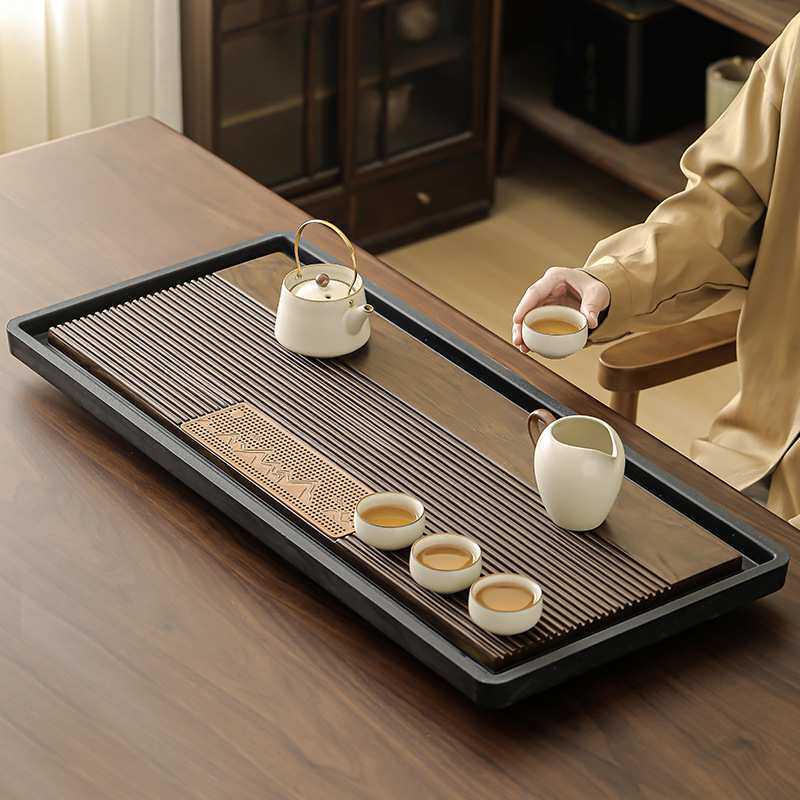 竹木茶盘家用客厅高档大号茶台茶具茶托盘办公室用仿乌金石干泡台