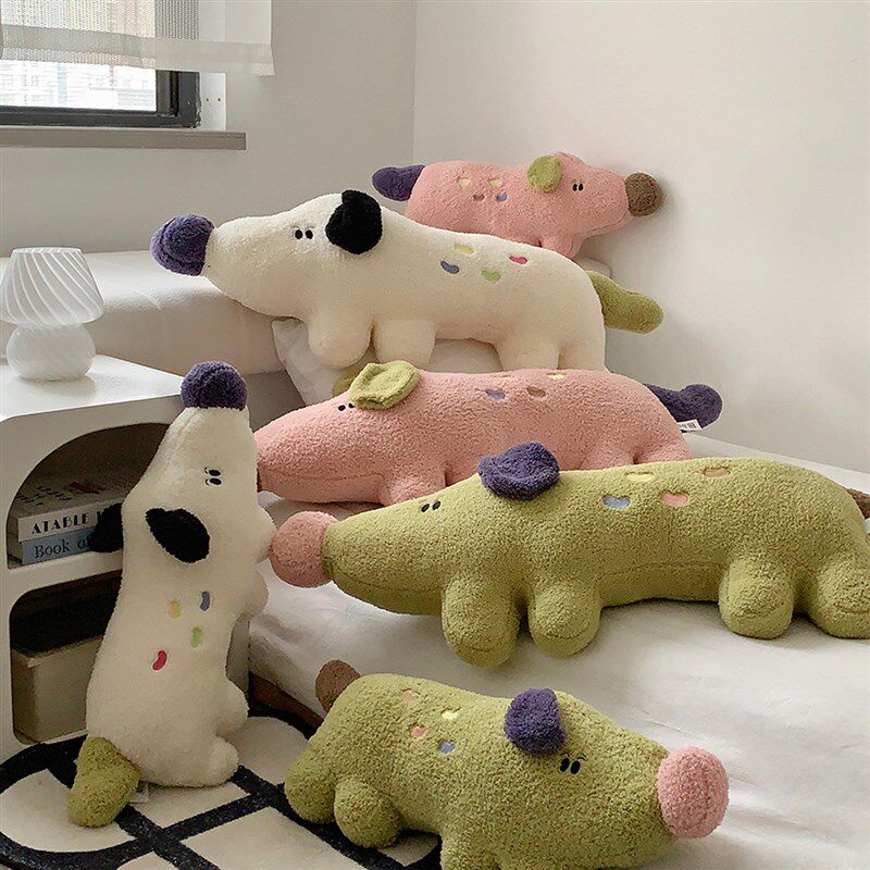 可爱糖豆小狗抱枕小狗夹腿长条枕毛绒玩具靠枕床头靠垫抱睡娃娃