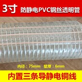 3寸DN80透明钢丝管带三根导静电铜线PVC油管油罐车卸油管电阻合格