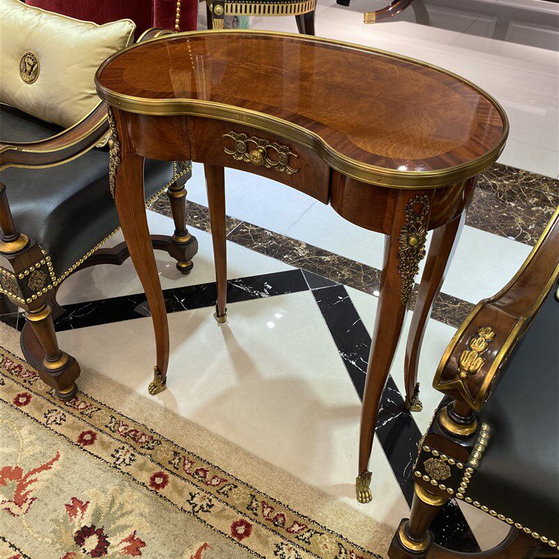 亚历山大角几欧式古典边几腰果实木茶水桌客厅装饰几嵌黄铜小茶几