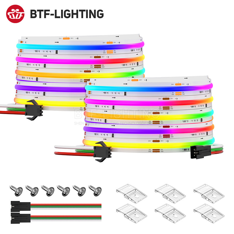 24V柔性LED幻彩COB灯带WS2811IC匀光fcob跑马流水RGB全彩12V灯条