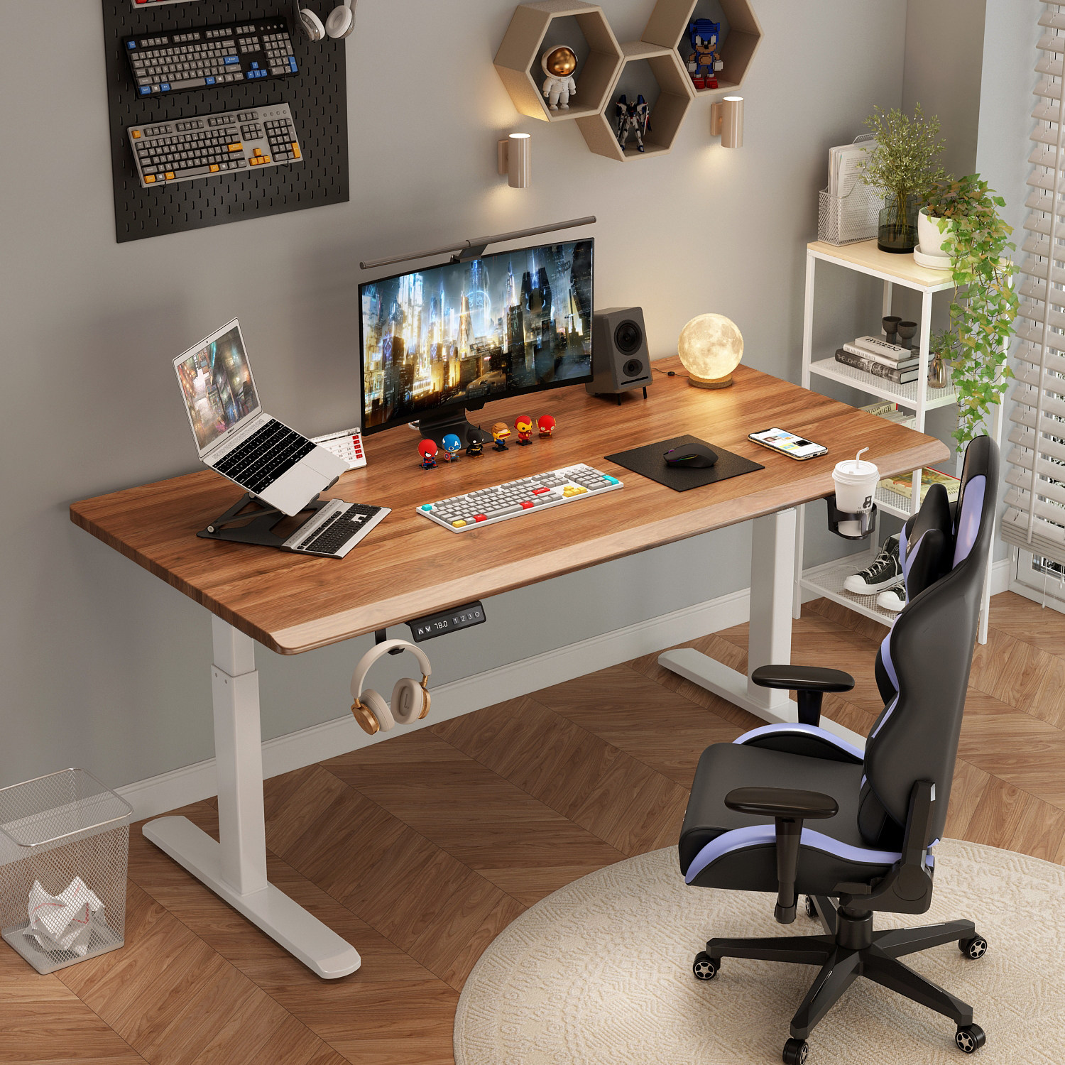 实木电动升降桌学生学习桌长条桌