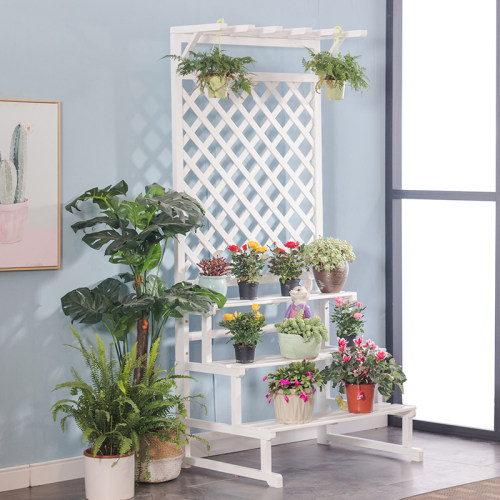 阶梯式实木花架白色蓝色吊兰架D多层阳台花架落地绿萝爬藤架防腐