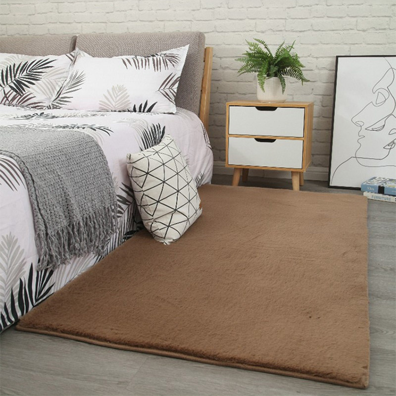 咖色秋冬卧室床边毯仿兔毛加厚毛绒打地铺地垫沙发茶几垫客厅地毯