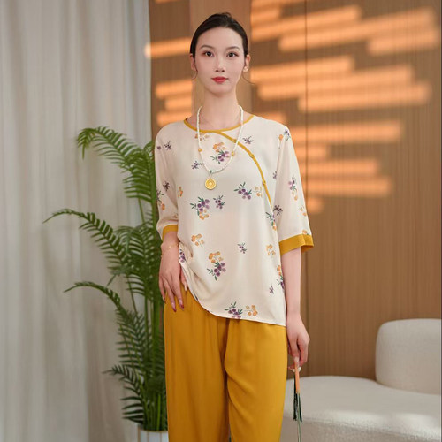【可穿到200斤】夏季新款新中式棉绸睡衣套装女家居服可外穿两件