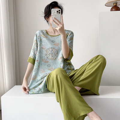 【套装】2026夏季新款新中式国风棉绸睡衣套装女家居服可外穿