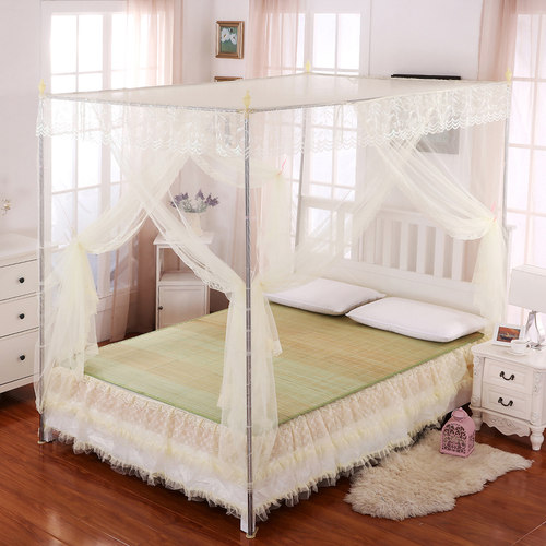 宫廷蚊帐含支架三开门落地加厚欧式学生床寝室不锈钢方顶公主床幔