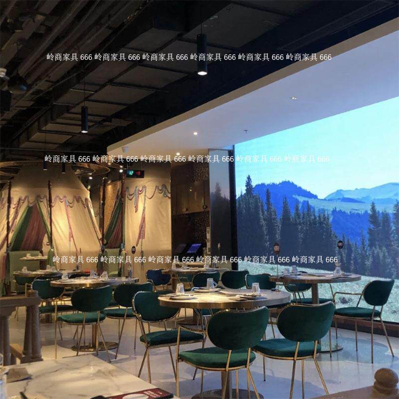 欧式简约绒布坐垫带扶手餐椅咖啡厅奶茶店创意不锈钢餐桌椅组合