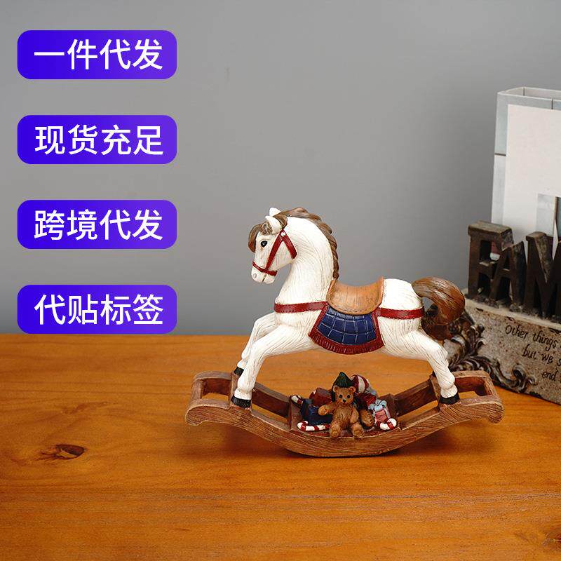 跨境圣诞木马树脂工艺品圣诞树装饰家居房间卧室欧式仿真动物摆件
