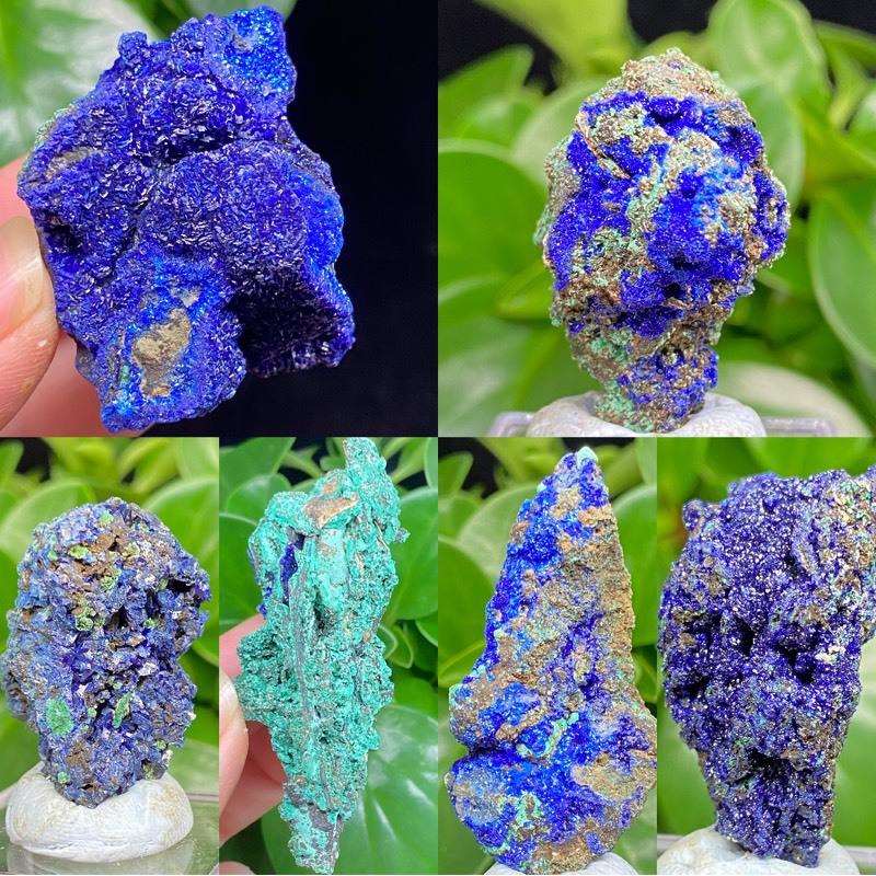 天然蓝铜矿原石孔雀石共生原矿矿物晶体