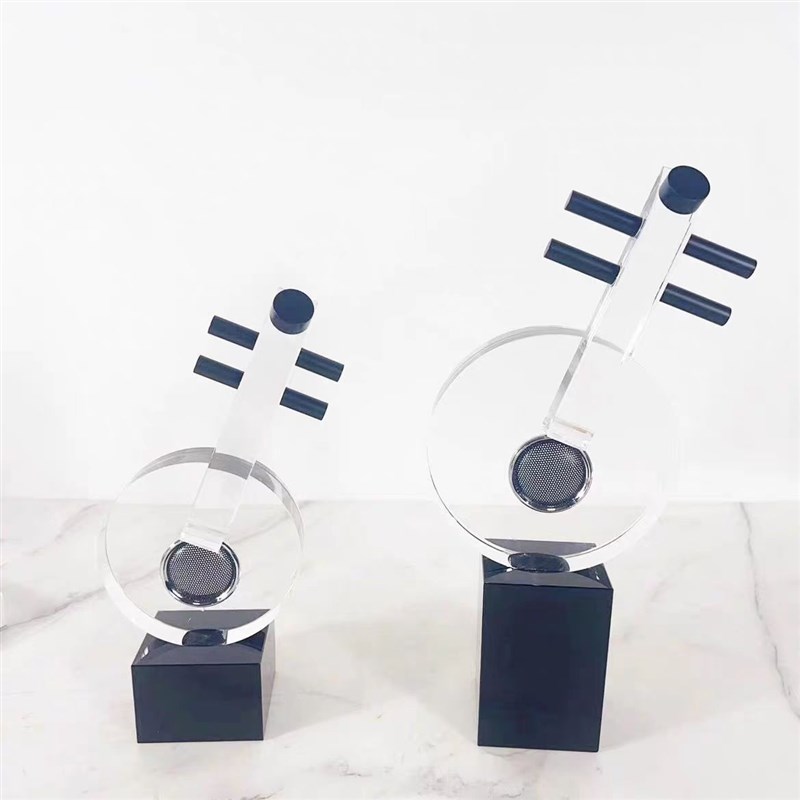 现代简约水晶玻璃琵琶摆件金属工艺品样板房间书客厅桌面摆设饰品