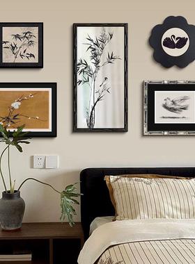 墨镜画子装饰画法式合中国风客竹厅组挂中古花鸟书房卧室镜B-498