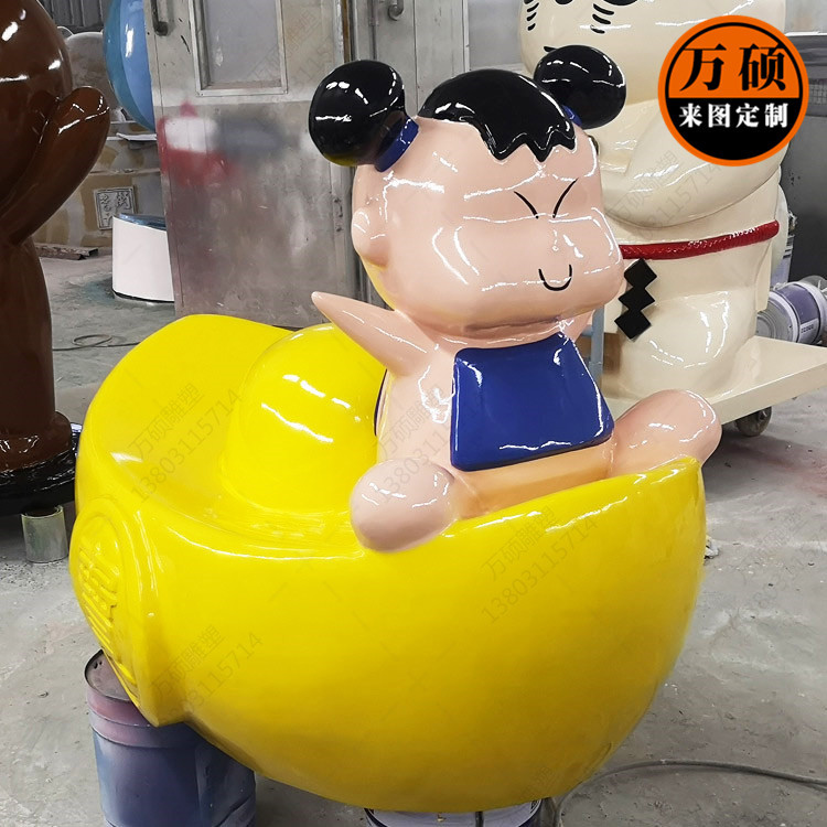 玻璃钢卡通雕塑专业制作厂家 卡通元宝小孩雕塑 元宝雕塑摆件