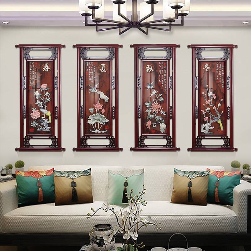 客厅装饰画餐厅办公挂画春夏秋冬3d立体浮雕画玉雕画厂家直销