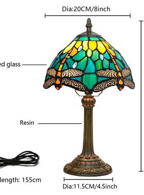 20CM欧琈蒂凡尼彩玻璃台式灯美乡村色绿色73201蜻蜓卧室头书桌台