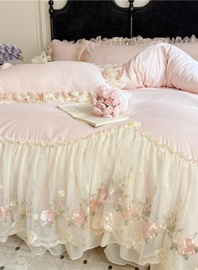 205新四款LP-66880水洗亲肤棉雪纺蕾丝2刺绣公韩主风版床裙件套床