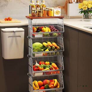 厨房桌面墙角置物架多层蔬菜水果收纳篮多功能调料收纳实木架