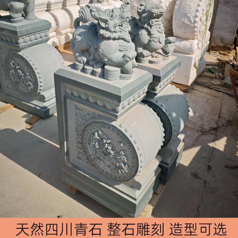 石子雕门墩抱鼓石青15358石别墅庭院门口石狮麒麟貔貅仿古摆件石