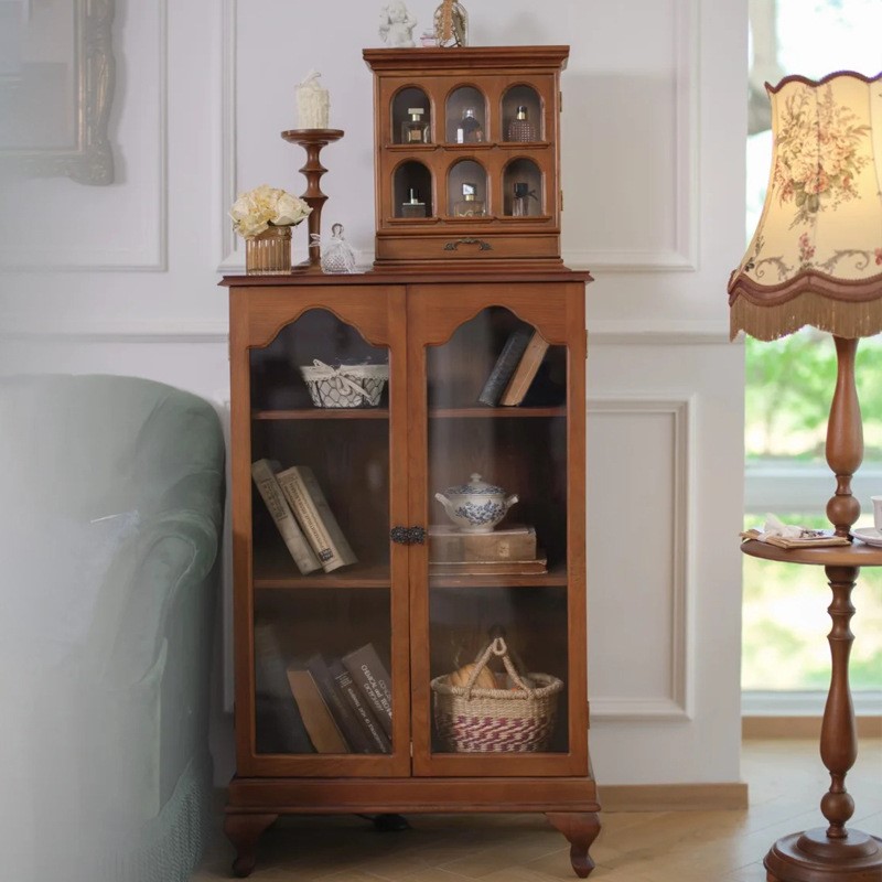 法式实木酒柜陈列展示柜法式储物柜中古风客厅沙发边柜高端柜