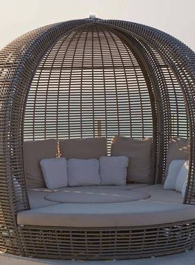 户外休沙闲躺床庭院露天约简圆床沙发室外泳池创意编藤躺床230510