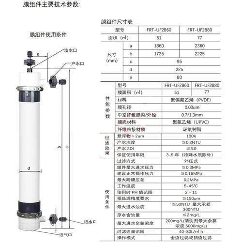 华膜2860280柱式微业孔过滤膜中通HM-90/16空纤8维超滤膜工用超滤