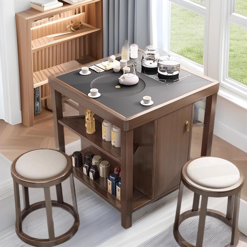 小茶车新中式实木茶台办公桌带茶桌烧水壶一体榻榻米全实木意式风