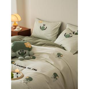 100长绒 棉四支件全棉贡缎裸睡纯棉三4套件套可爱毛MRNBG262巾绣